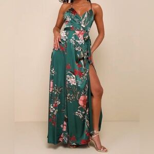 Lulu's Teal Floral Maxi Dress